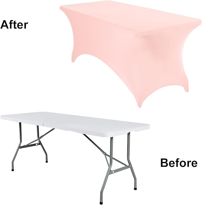 2Pack Spandex Waterproof Table Covers 6ft,Spandex 6ft Waterproof Table Cover for Party,Wedding, Banquet, and Events(Blush Pink)