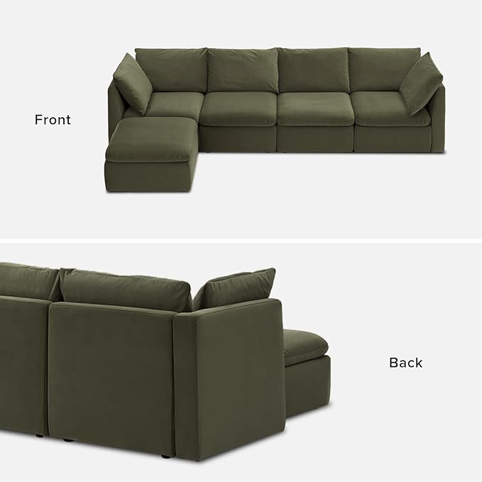 mopio Oversized Modular Sectional Sofa with Fully Removable Covers and Storage, Convertible U, L-Shaped and Sleeper Sectional, Modern Couches with Ottoman Chaise (Olive Green Velvet, 5 Seats, L)
