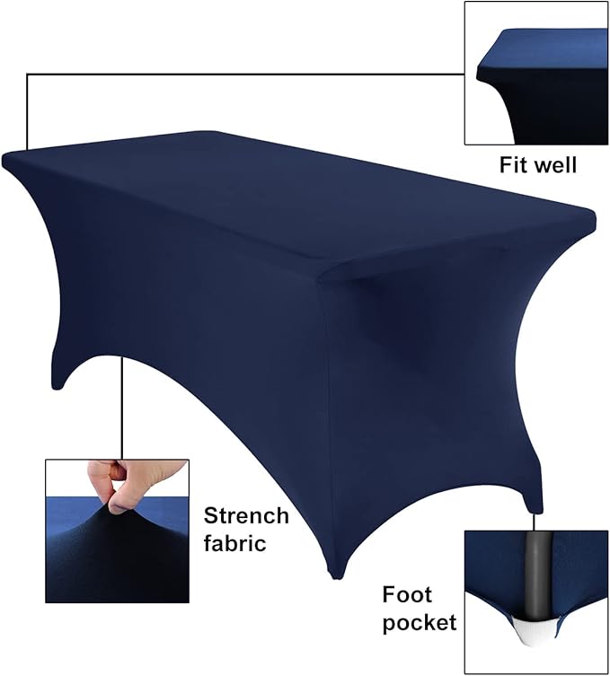 2Pack Spandex Waterproof Table Covers 6ft,Spandex 6ft Waterproof Table Cover for Party,Wedding, Banquet, and Events(Navy)