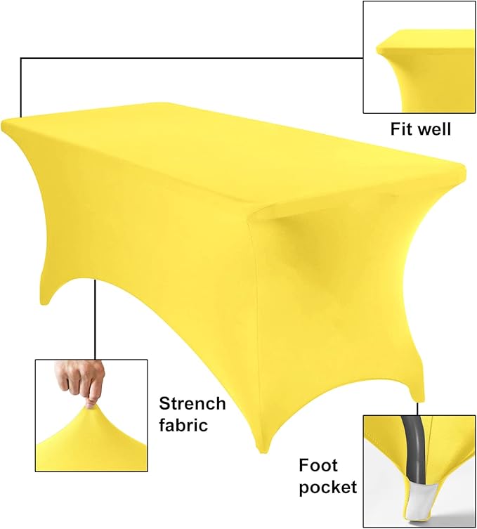 2Pack Spandex Waterproof Table Covers 6ft,Spandex 6ft Waterproof Table Cover for Party,Wedding, Banquet, and Events(Yellow)