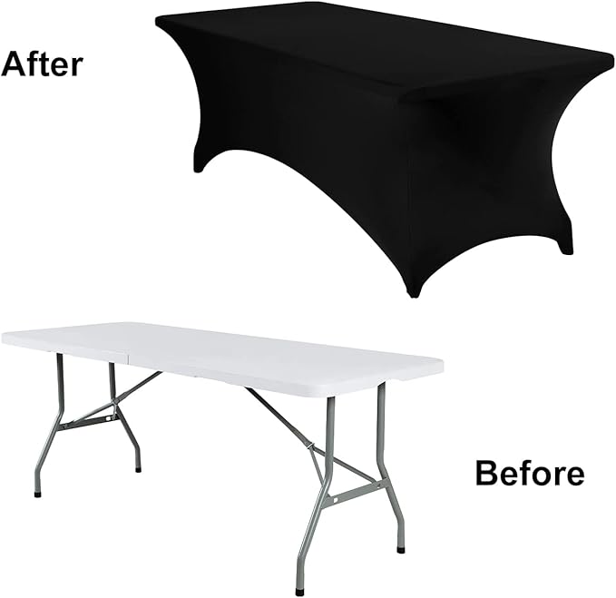 2Pack Spandex Waterproof Table Covers 8ft,Spandex 8ft Waterproof Table Cover for Party,Wedding, Banquet, and Events(Black)