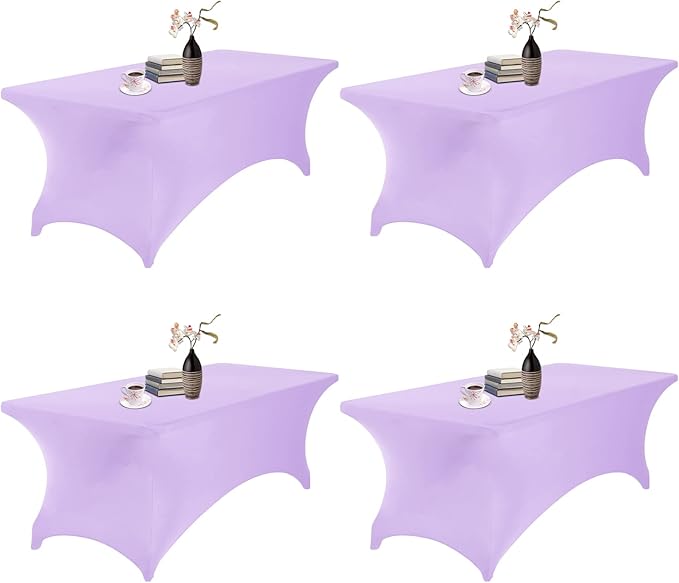 4Pack Spandex Waterproof Table Covers 8ft,Spandex 8ft Waterproof Table Cover for Party,Wedding, Banquet, and Events(Lavender)