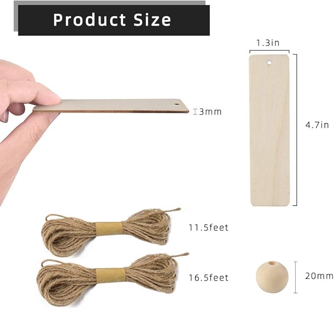 20pcs Wooden Tags with Holes & 50pcs DIY Craft Beads for Wooden Blank Hanging Tags Ornaments with Ropes - Wedding & Birthday Party Decoration