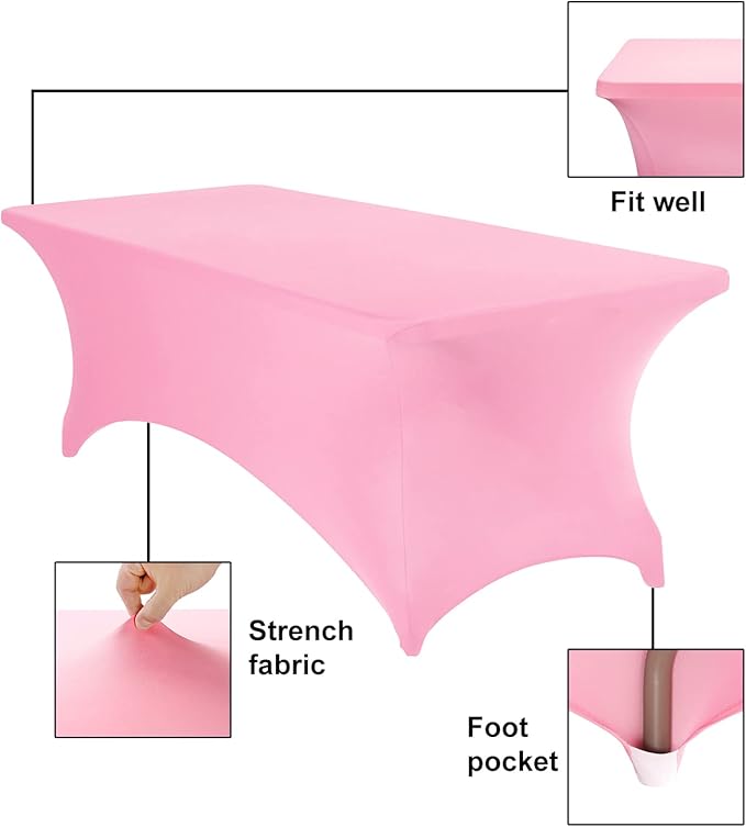 2Pack Spandex Waterproof Table Covers 8ft,Spandex 8ft Waterproof Table Cover for Party,Wedding, Banquet, and Events(Pink)