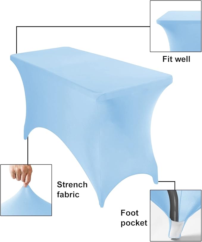 2Pack Spandex Waterproof Table Covers 4ft,Spandex 4ft Waterproof Table Cover for Party,Wedding, Banquet, and Events(Blue Mist)
