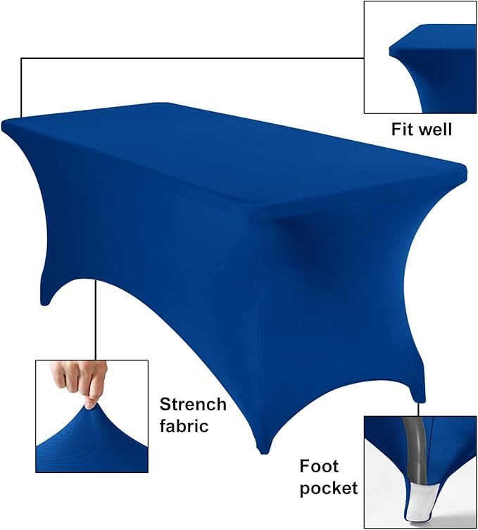 2Pack Spandex Waterproof Table Covers 6ft,Spandex 6ft Waterproof Table Cover for Party,Wedding, Banquet, and Events(Classicbule)
