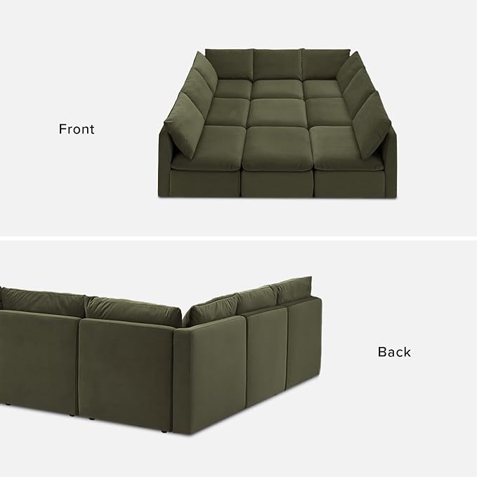 mopio Oversized Modular Sectional Sofa with Fully Removable Covers and Storage, Convertible U, L-Shaped and Sleeper Sectional, Modern Couches with Ottoman Chaise (Olive Green Velvet, 9 Seats, Sleeper)
