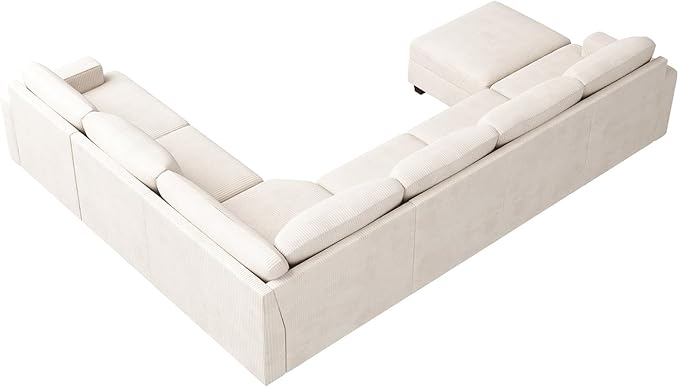 Nolany Modular U-Shape Oversized Corner Sectional Sofa with Storage Ottoman, Corduroy Fabric, Beige, 72.9"D x 128.5"W x 35"H