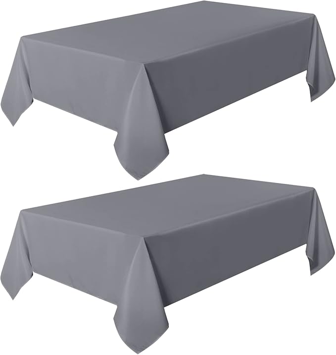 sancua 2 Pack Light Grey Tablecloth 60 x 84 Inch, Rectangle 4 Feet Table Cloth - Stain and Wrinkle Resistant Washable Polyester Table Cover for Dining Tables, Buffet Parties and Camping