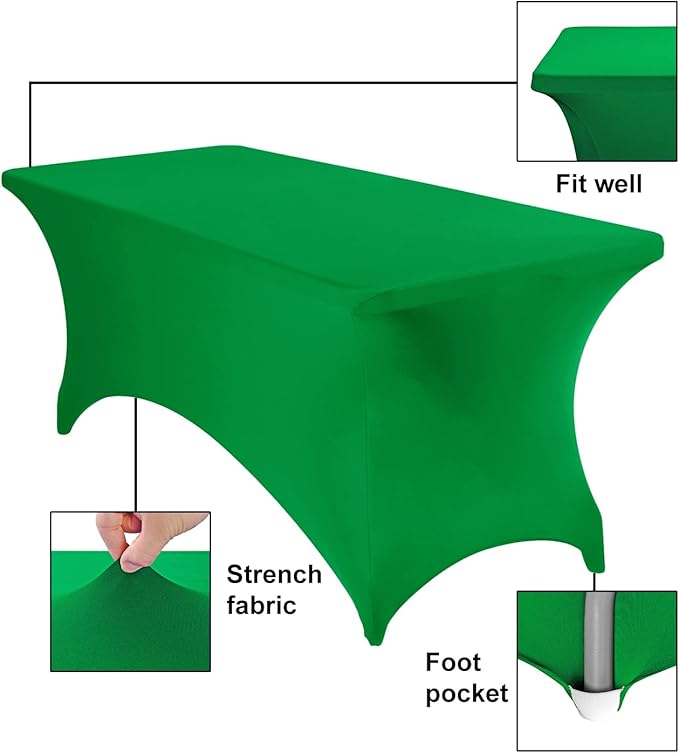 2-Pack Spandex Waterproof Tablecloths, 6FT, Emerald, Stretchable, Stain Resistant, All-Season, Wedding, Table Covers for Party, Wedding, Banquet, Events