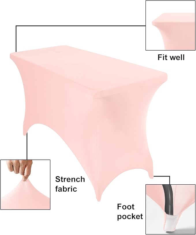 2Pack Spandex Waterproof Table Covers 4ft,Spandex 4ft Waterproof Table Cover for Party,Wedding, Banquet, and Events(Blush Pink)