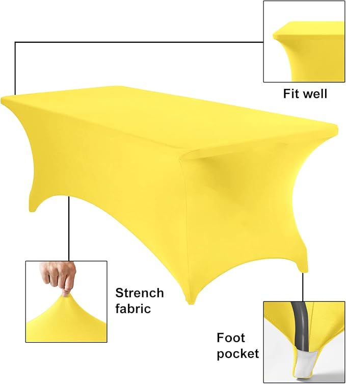 2Pack Spandex Waterproof Table Covers 8ft,Spandex 8ft Waterproof Table Cover for Party,Wedding, Banquet, and Events(Yellow)
