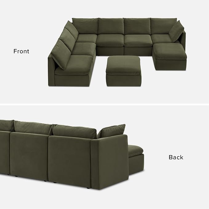mopio Oversized Modular Sectional Sofa with Fully Removable Covers and Storage, Convertible U, L-Shaped and Sleeper Sectional, Modern Couches with Ottoman Chaise (Olive Green Velvet, 8 Seats, U)