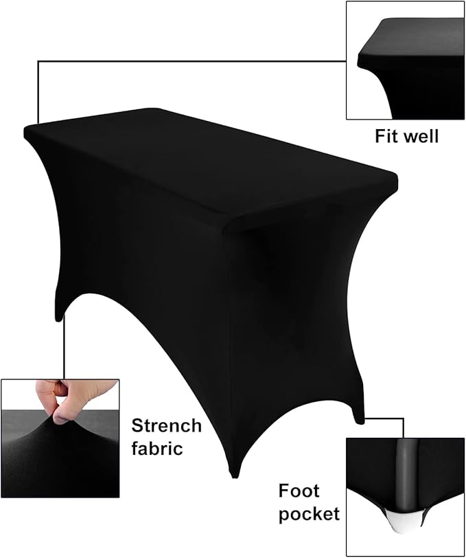 2Pack Spandex Waterproof Table Covers 4ft,Spandex 4ft Waterproof Table Cover for Party,Wedding, Banquet, and Events(Black)