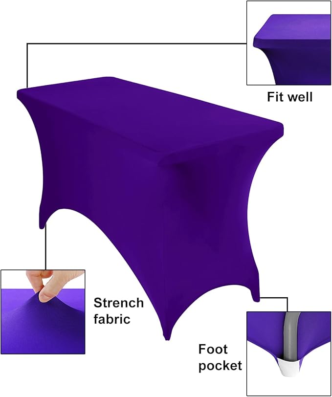 4Pack Spandex Waterproof Table Covers 4ft,Spandex 4ft Waterproof Table Cover for Party,Wedding, Banquet, and Events(Purple)