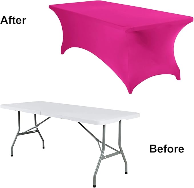 2Pack Spandex Waterproof Table Covers 8ft,Spandex 8ft Waterproof Table Cover for Party,Wedding, Banquet, and Events(Fuchsia)