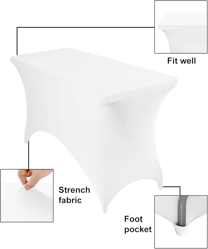 2Pack Spandex Waterproof Table Covers 4ft,Spandex 4ft Waterproof Table Cover for Party,Wedding, Banquet, and Events(White)
