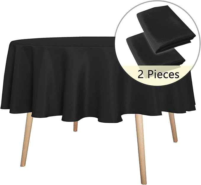 sancua 2 Pack Round Tablecloth 70 Inch Black, Stain and Wrinkle Resistant Table Cloth - Washable Polyester Table Cover for Dining Tables, Buffet Parties and Camping