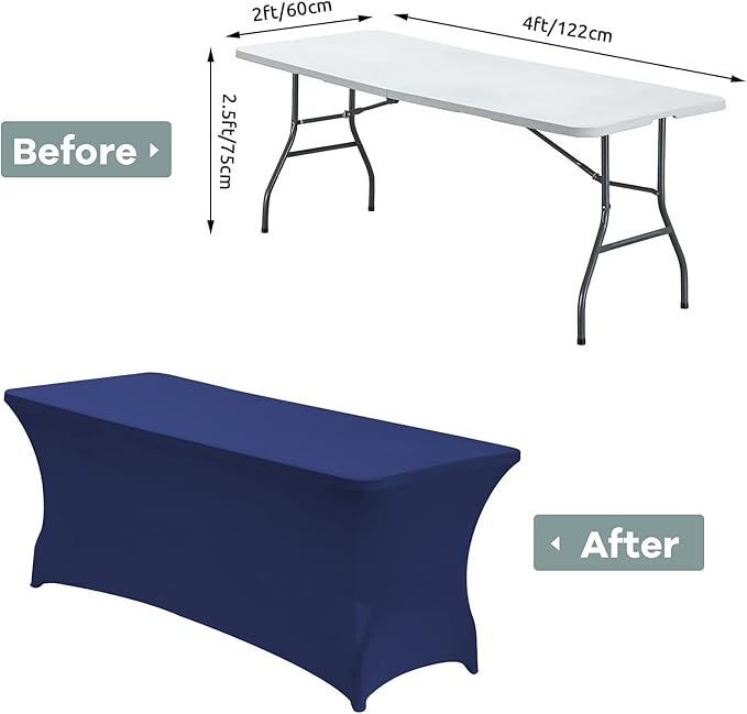 CWK 4FT Waterproof Stretch Spandex Table Cover for Rectangular Tables - Elastic Fitted Tablecloth for Folding Tables,Wrinkle Resistant Table Cloth for Parties, Weddings, Banquets & Events (Blue)
