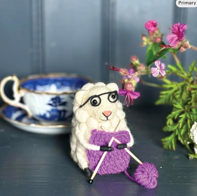 | Hand-Felted Knitting Nell Sheep | Organic Wool Home Decor | Fair Trade Plush Animal Ornament | Gift for Any Occasion | Perfect for New Spaces & Home Accessories