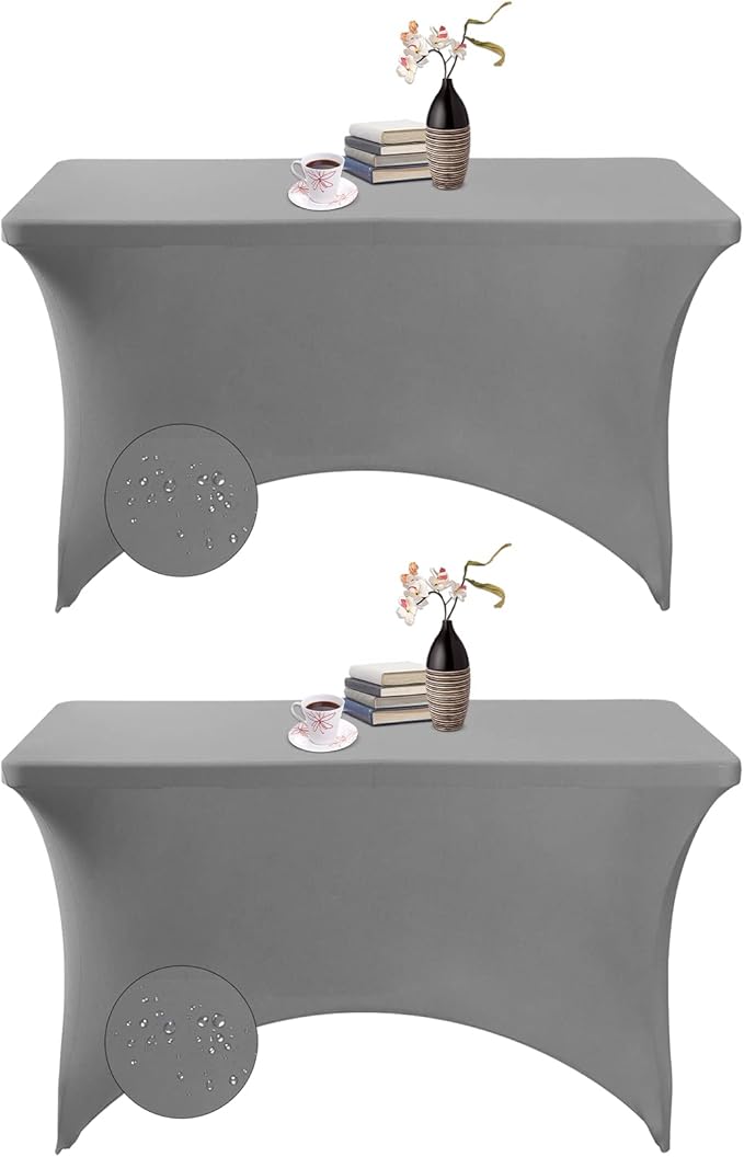 2Pack Spandex Waterproof Table Covers 4ft,Spandex 4ft Waterproof Table Cover for Party,Wedding, Banquet, and Events(Gary)