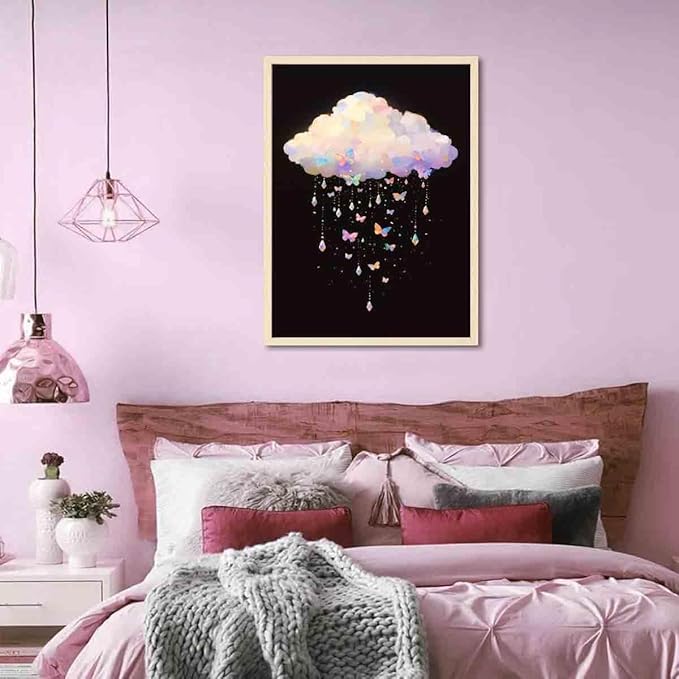 Black And White Cloud Wall Art Abstract Clouds Wall Art Rain Cloud Pictures Colorful Butterfly Picture Abstract Sky Painting Modern Abstract Prints Aesthetics Living Room Decor 16x24inch No Frame