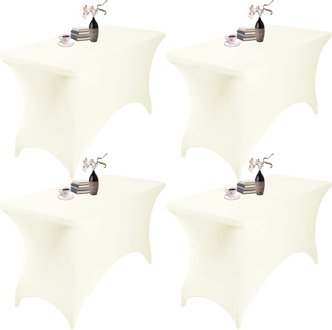 4Pack Spandex Waterproof Table Covers 4ft,Spandex 4ft Waterproof Table Cover for Party,Wedding, Banquet, and Events(Ivory)