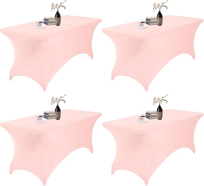 4Pack Spandex Waterproof Table Covers 6ft,Spandex 6ft Waterproof Table Cover for Party,Wedding, Banquet, and Events(Blush Pink)