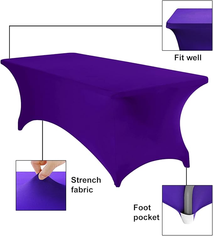 2Pack Spandex Waterproof Table Covers 8ft,Spandex 8ft Waterproof Table Cover for Party,Wedding, Banquet, and Events(Purple)