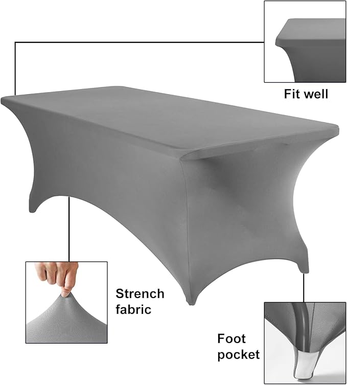 2Pack Spandex Waterproof Table Covers 8ft,Spandex 8ft Waterproof Table Cover for Party,Wedding, Banquet, and Events(Gary)