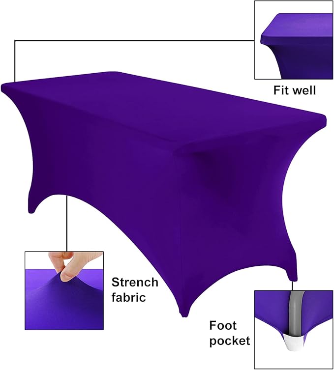 2Pack Spandex Waterproof Table Covers 6ft,Spandex 6ft Waterproof Table Cover for Party,Wedding, Banquet, and Events(Purple)