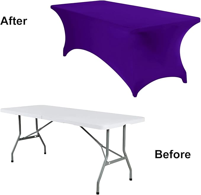 2Pack Spandex Waterproof Table Covers 8ft,Spandex 8ft Waterproof Table Cover for Party,Wedding, Banquet, and Events(Purple)