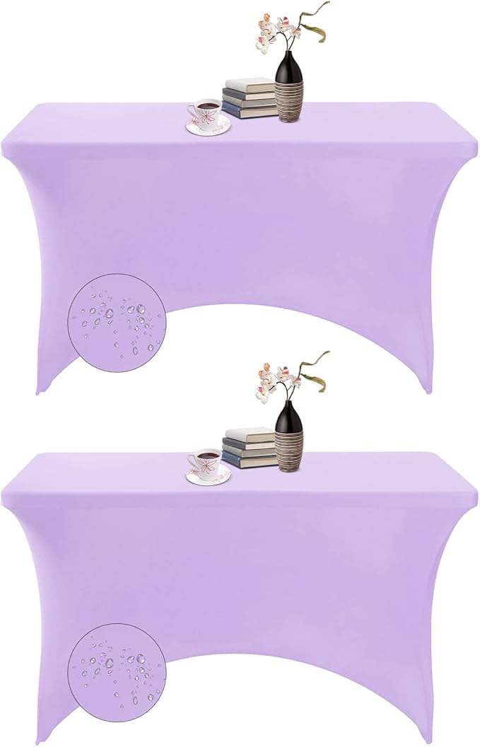 2Pack Spandex Waterproof Table Covers 4ft,Spandex 4ft Waterproof Table Cover for Party,Wedding, Banquet, and Events(Lavender)