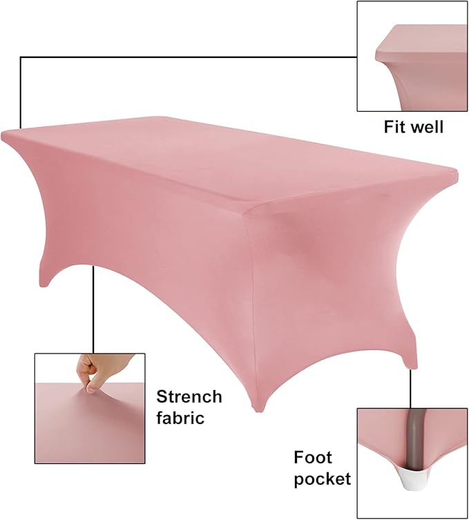 2Pack Spandex Waterproof Table Covers 8ft,Spandex 8ft Waterproof Table Cover for Party,Wedding, Banquet, and Events(Dusty Pink)