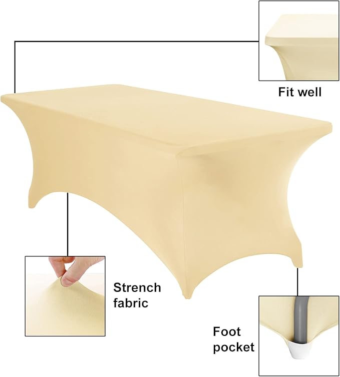 2Pack Spandex Waterproof Table Covers 8ft,Spandex 8ft Waterproof Table Cover for Party,Wedding, Banquet, and Events(Champagne)