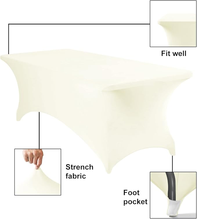 2Pack Spandex Waterproof Table Covers 8ft,Spandex 8ft Waterproof Table Cover for Party,Wedding, Banquet, and Events(Ivory)