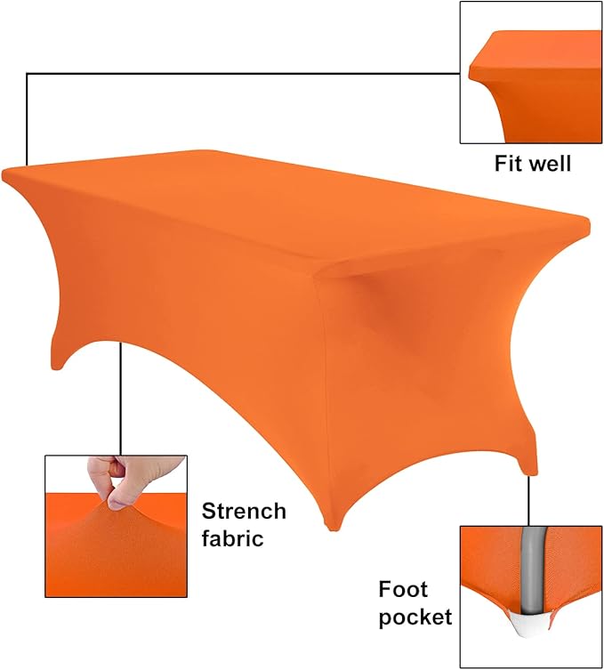 2Pack Spandex Waterproof Table Covers 8ft,Spandex 8ft Waterproof Table Cover for Party,Wedding, Banquet, and Events(Orange)