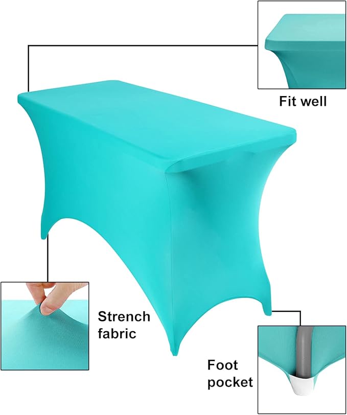 2Pack Spandex Waterproof Table Covers 4ft,Spandex 4ft Waterproof Table Cover for Party,Wedding, Banquet, and Events(Turquoise)