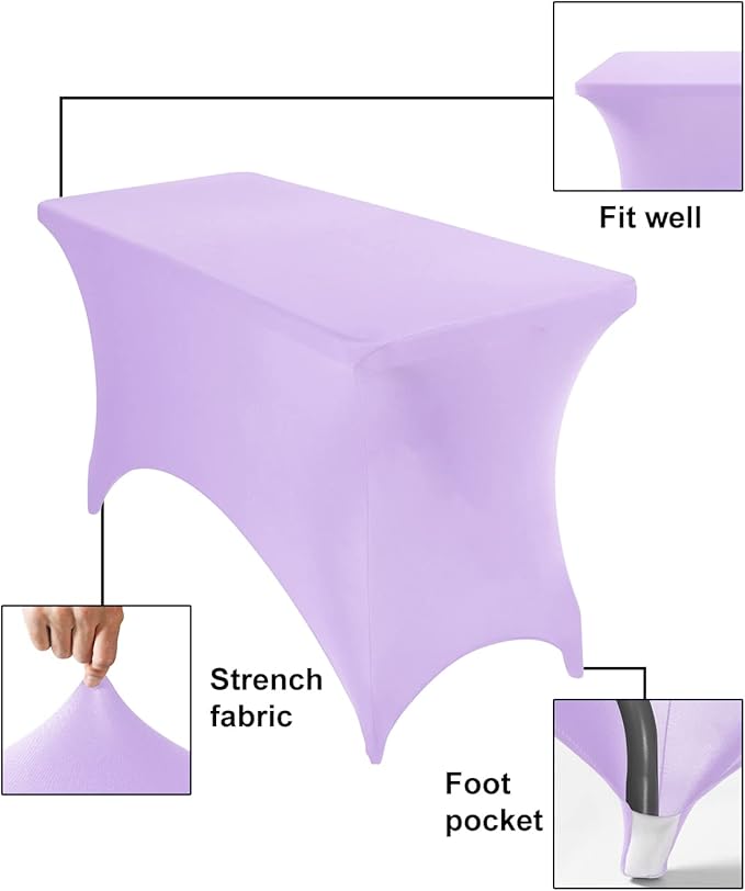 2Pack Spandex Waterproof Table Covers 4ft,Spandex 4ft Waterproof Table Cover for Party,Wedding, Banquet, and Events(Lavender)
