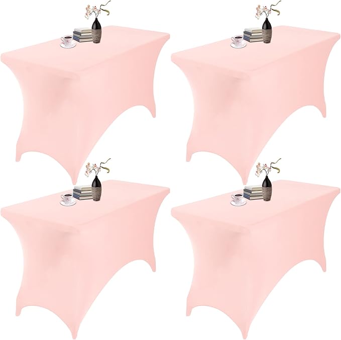 4Pack Spandex Waterproof Table Covers 4ft,Spandex 4ft Waterproof Table Cover for Party,Wedding, Banquet, and Events(Blush Pink)