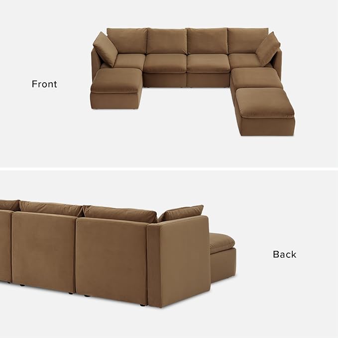 mopio Oversized Modular Sectional Sofa with Fully Removable Covers and Storage, Convertible U & L Shaped Sectionals, Modern Cloud Couch with Ottoman Chaise (Hazelnut Velvet, 7 Seats, U)