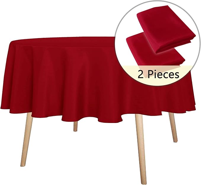 sancua 2 Pack Round Tablecloth 70 Inch Red, Stain and Wrinkle Resistant Table Cloth - Washable Polyester Table Cover for Dining Tables, Buffet Parties and Camping
