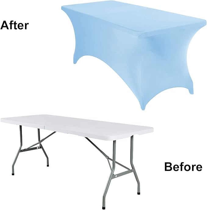 2-Count Spandex Waterproof Tablecloths, 6FT, Blue Mist (Stretchable, Stain Resistant), All-Season, 2 Pack, Wedding, Party, Banquet, Events Table Covers