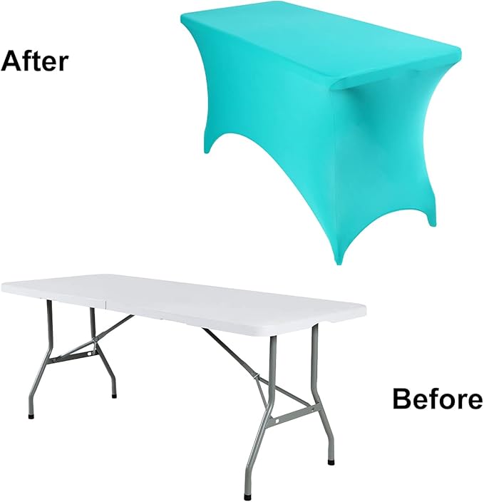 2Pack Spandex Waterproof Table Covers 4ft,Spandex 4ft Waterproof Table Cover for Party,Wedding, Banquet, and Events(Turquoise)