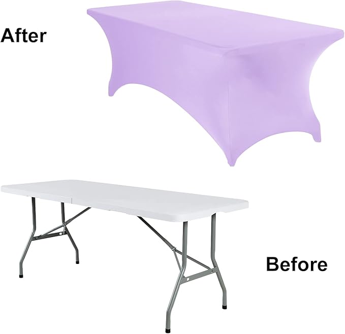 2Pack Spandex Waterproof Table Covers 8ft,Spandex 8ft Waterproof Table Cover for Party,Wedding, Banquet, and Events(Lavender)