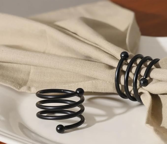 Heavy Duty Metal Napkin Ring Set of 12 – Black Powder Coated Round Spiral Shape, 2 x 2 x 1.25 Inches, Durable Iron Construction for Elegant Dining Table Decor – ALPHA Living HOME