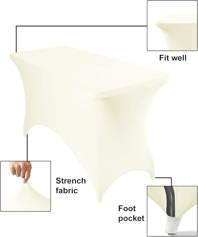 2Pack Spandex Waterproof Table Covers 4ft,Spandex 4ft Waterproof Table Cover for Party,Wedding, Banquet, and Events(Ivory)
