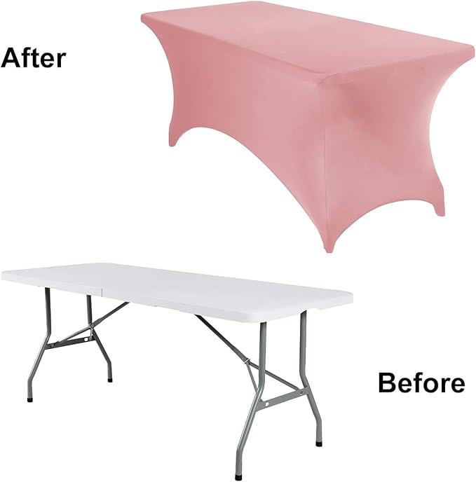2Pack Spandex Waterproof Table Covers 6ft,Spandex 6ft Waterproof Table Cover for Party,Wedding, Banquet, and Events(Dusty Pink)