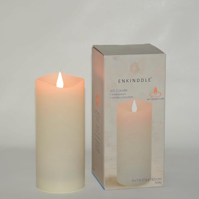 Flickering Flameless Candle, Real Wax LED Pillar Candle with 3D Moving Flame, Battery Operated, Built-in Timer, Ivory, Unscented, Safe for Home Décor, and Holidays 3" x 7.12"
