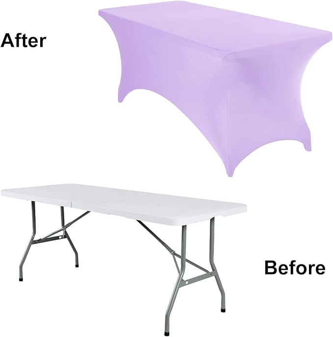 2Pack Spandex Waterproof Table Covers 6ft,Spandex 6ft Waterproof Table Cover for Party,Wedding, Banquet, and Events(Lavender)